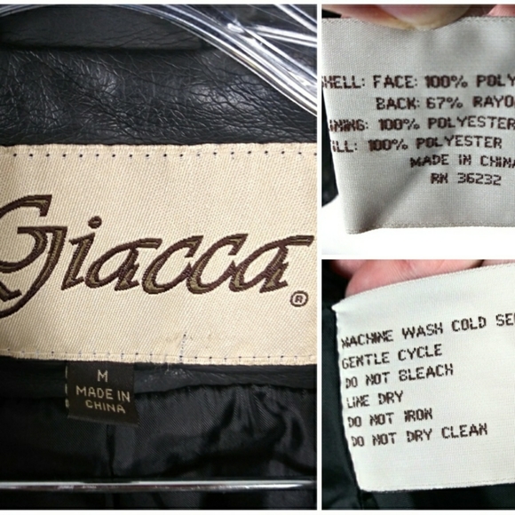 Giacca Faux Leather Biker Style Jacket Black Med - Picture 8 of 8